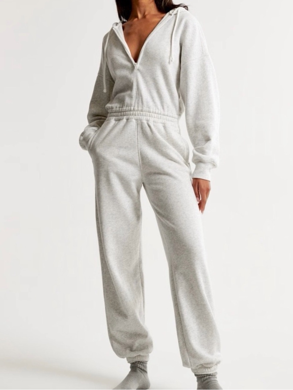 Abercrombie & Fitch Fleece Jumpsuit Gray Zip Up Lounge Set Sz L